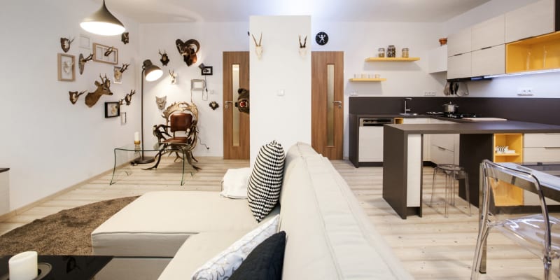 Bytu podle designérů nejvíce prospělo odstranění příčky mezi kuchyní a obývákem