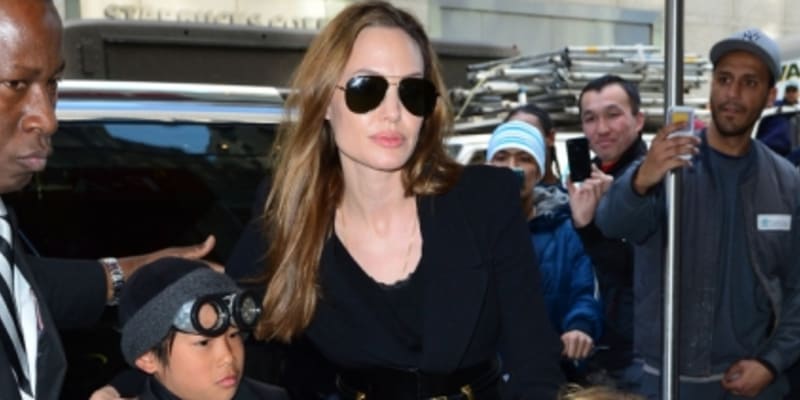 Angelina Jolie s adoptivním synem Paxem Thienem a vlastní dcerou Vivienn. S Bradem Pittem vychovává celkem šest dětí.