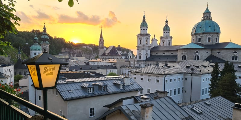 Výhled na Salzburg z pivnice Stiegl - Keller.