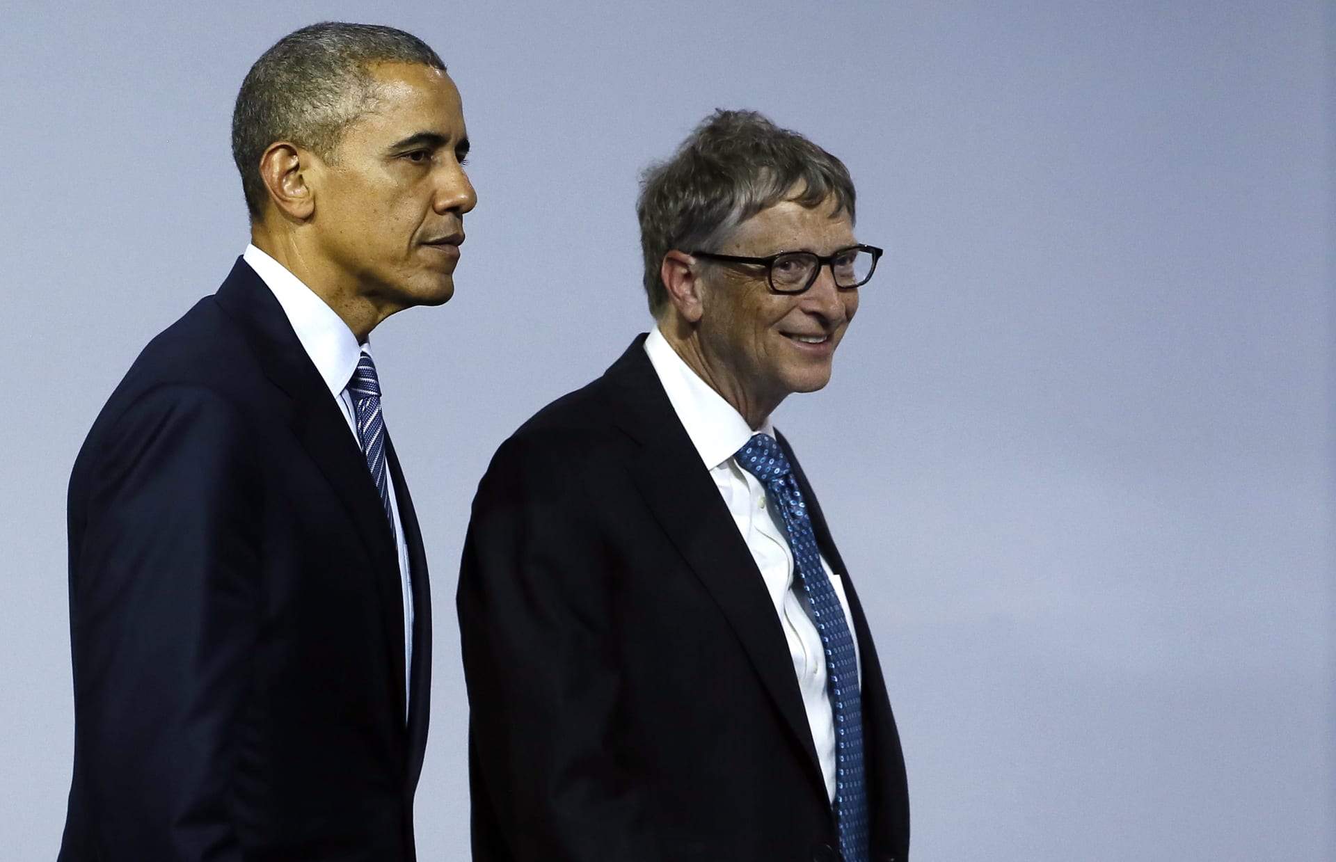 Klimatická konference OSN v Paříži v roce 2015. Americký prezident Barack Obama a šéf Microsoftu Bill Gates 