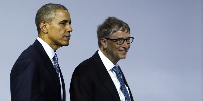 Klimatická konference OSN v Paříži v roce 2015. Americký prezident Barack Obama a šéf Microsoftu Bill Gates 