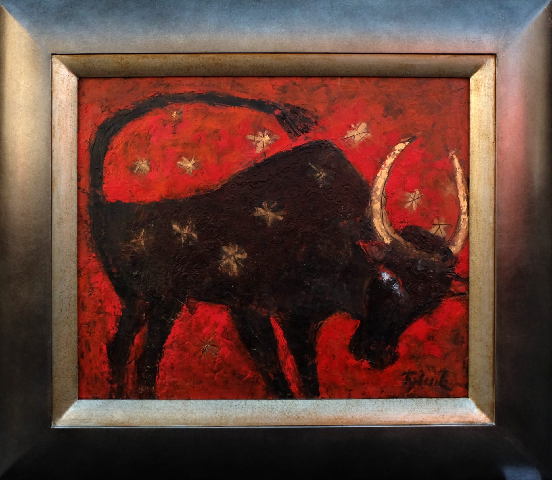 Znamení zvěrokruhu: Zdenka Tyleček, Souhvězdí býka (DÚ), 2023, olej na desce, 54 x 65 cm