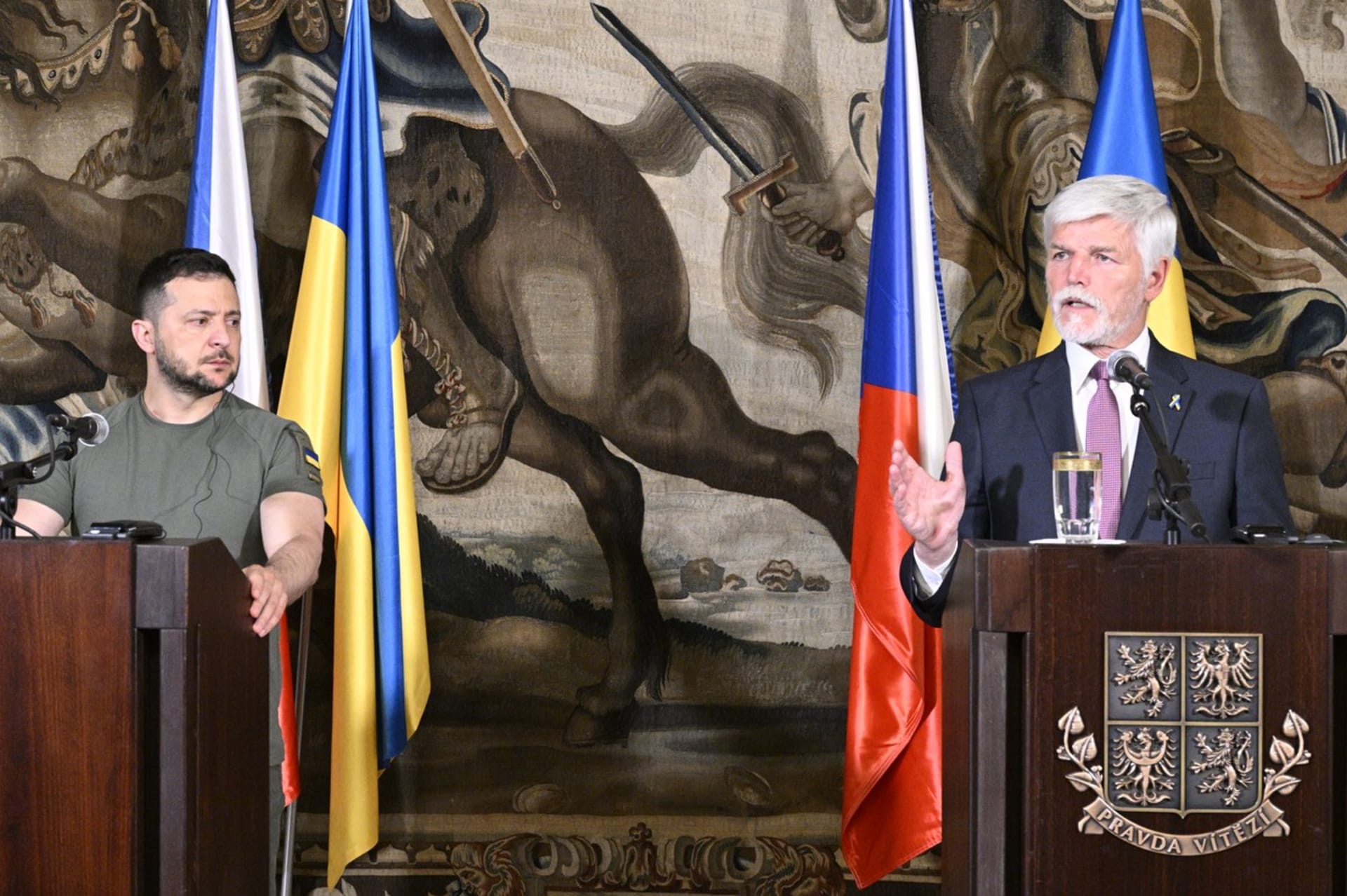 Prezident Petr Pavel jednal s ukrajinskou hlavou státu Volodymyrem Zelenským v Praze. (6. 7. 2023)