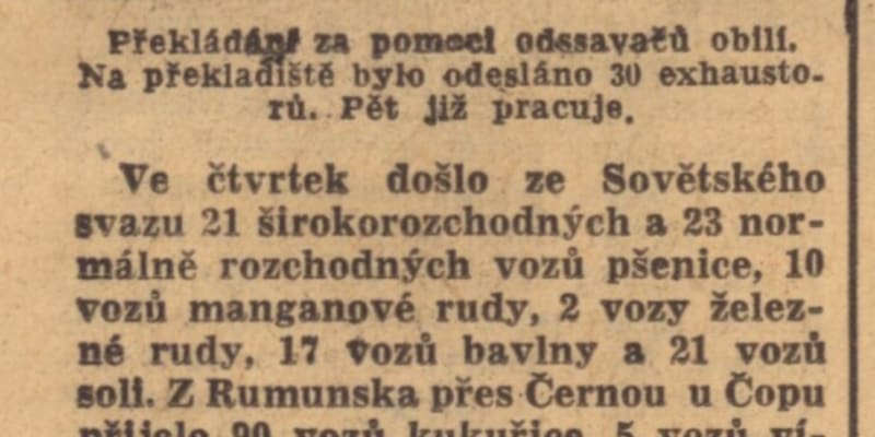 Rudé právo,13. 12. 1947, sovětská pomoc proudí na pomoc suchem zdevastovanému Československu. Ukrajinští i ruští venkované mezitím umírají hladem