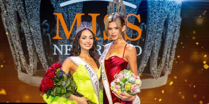 Vítězku nizozemské soutěže krásy 2023 (vpravo) teď čeká celosvětová Miss Universe.