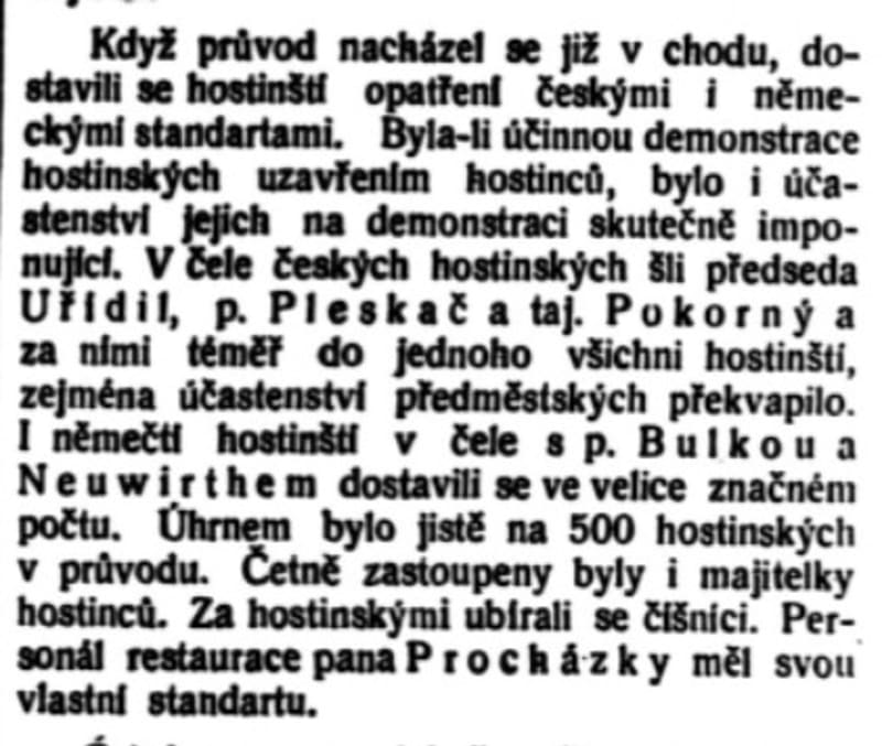Popis brněnské demonstrace proti nové pivní dani v deníku Rovnost, 24. května 1909.