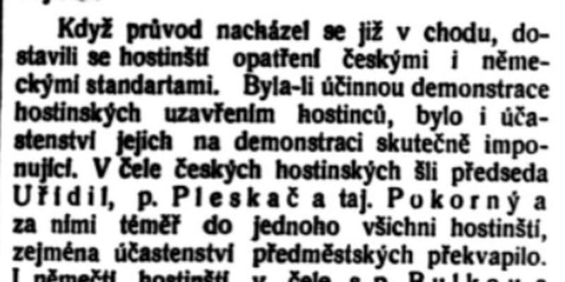Popis brněnské demonstrace proti nové pivní dani v deníku Rovnost, 24. května 1909.