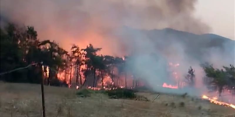 Kvůli rozsáhlému lesnímu požáru na řeckém ostrově Rhodos byli evakuováni turisté i místní