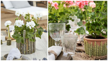 Zdobené květináče pro slavnostní stolování. Využijte obilné klásky i větvičky keřů