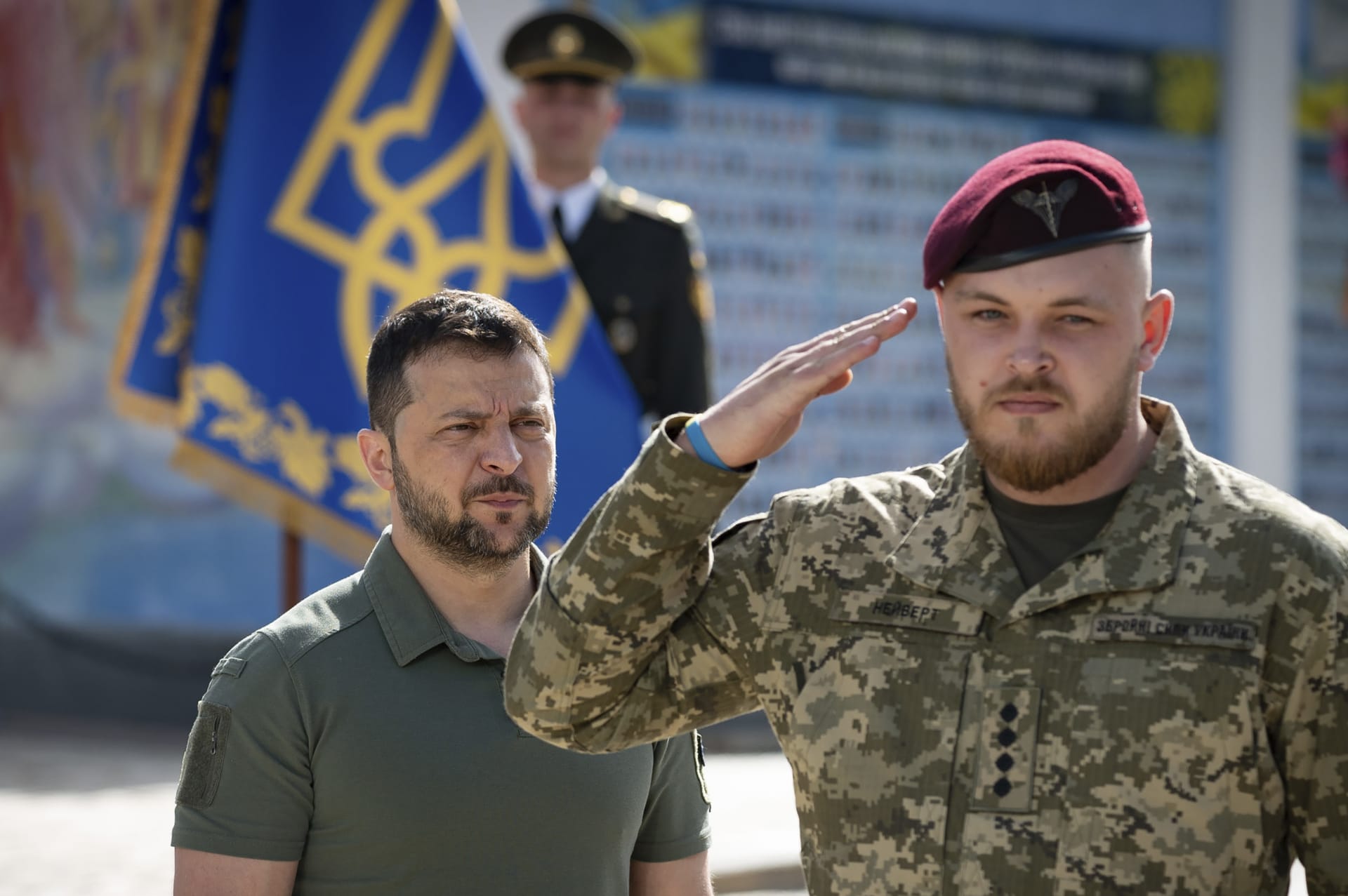 Volodymyr Zelenskyj během oslav Dne státnosti v Kyjevě