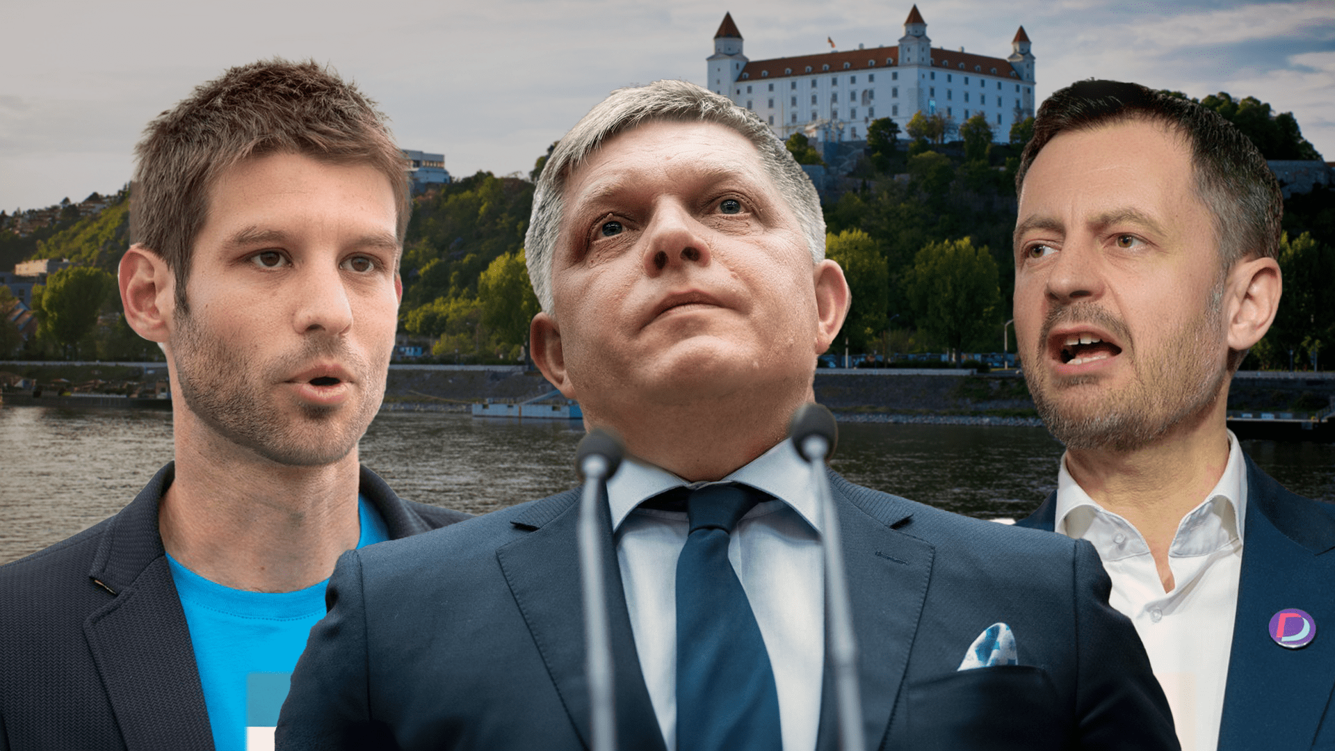 Kdo zvítězí na Slovensku? Do voleb 2023 míří mimo jiné (zleva) Michal Šimečka, Robert Fico či Eduard Heger.