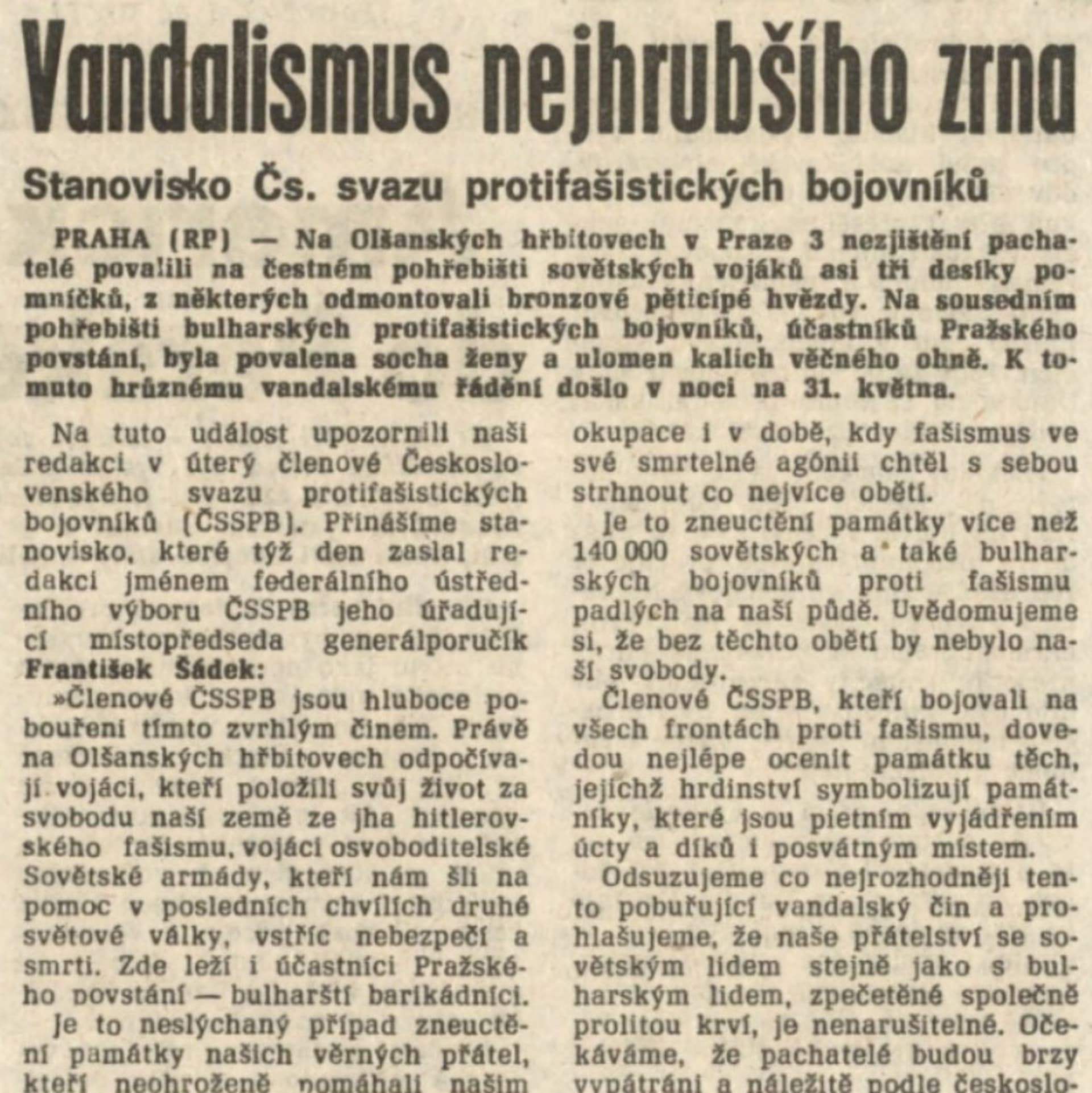 Proces Olšanské hřbitovy v dobovém tisku. Rudé právo.