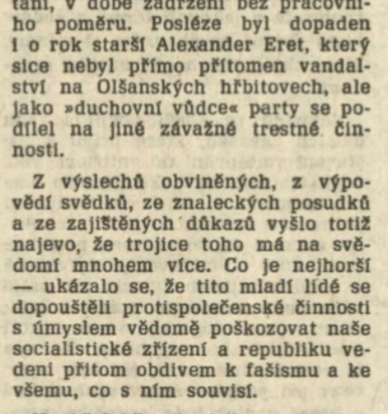 Proces Olšanské hřbitovy v dobovém tisku. Rudé právo 14. 6. 1988.