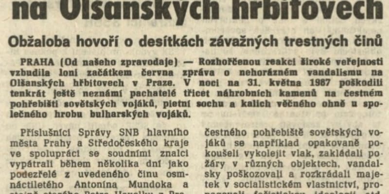 Proces Olšanské hřbitovy v dobovém tisku. Rudé právo, 11. 7. 1988