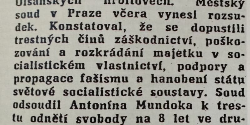 Proces Olšanské hřbitovy v dobovém tisku. Rudé právo. Večerní Praha, 8. 7. 1988.