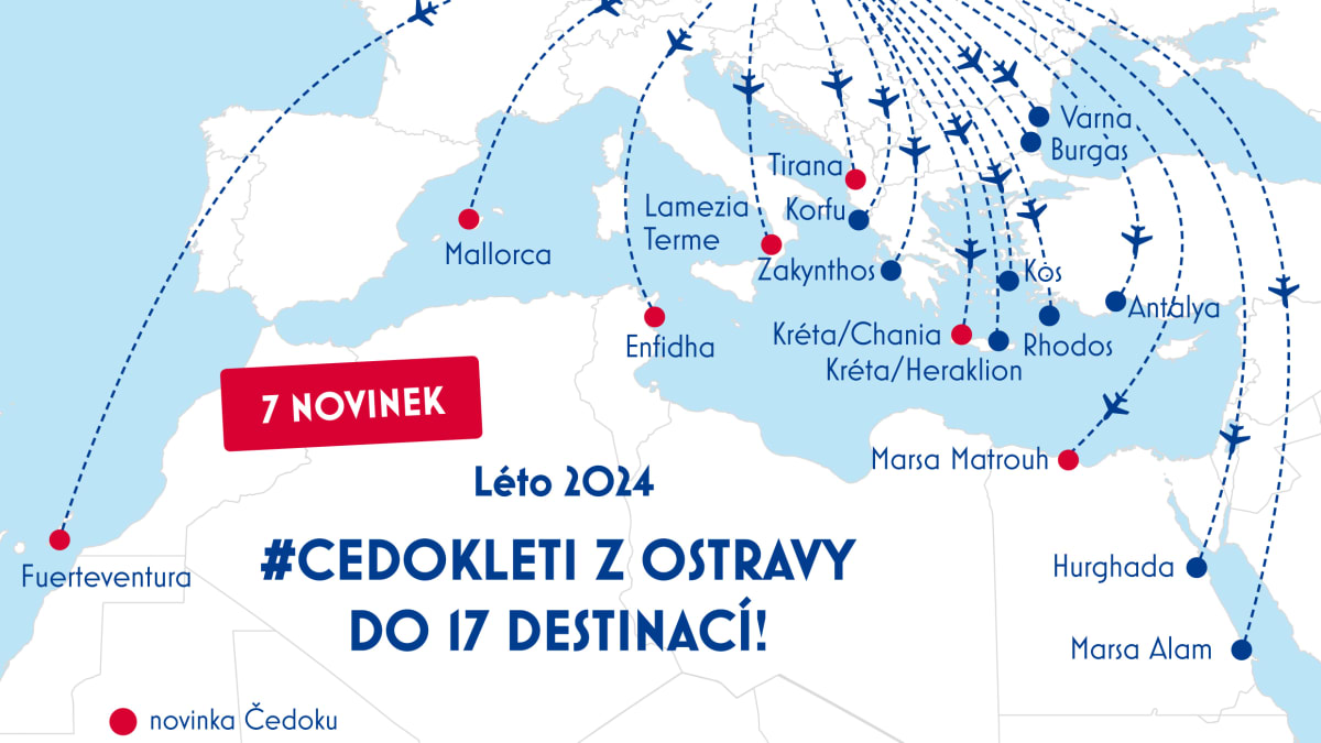 Čedok příští léto v Ostravě zdvojnásobí počet cestujících a otevře 17 destinací, novinkou budou lety do Marsy Matrouh, Albánie i na Kanáry