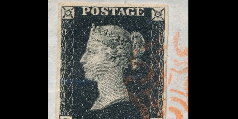 Historicky první poštovní známka Penny Black vydána Spojeným královstvím v roce 1840