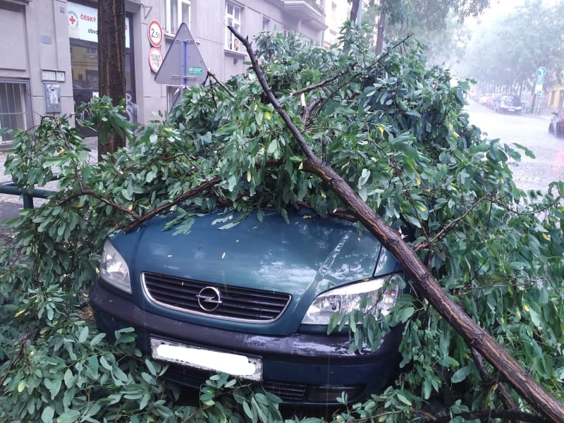 Následky bouřky v pražských ulicích.