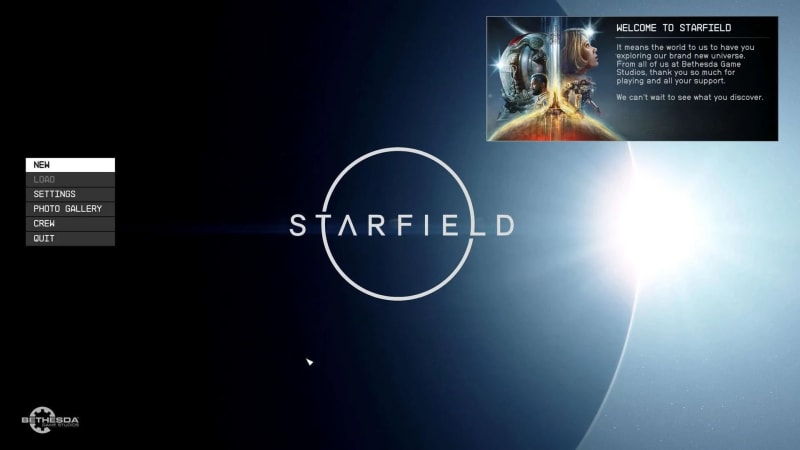 Úvodní obrazovka hry Starfield