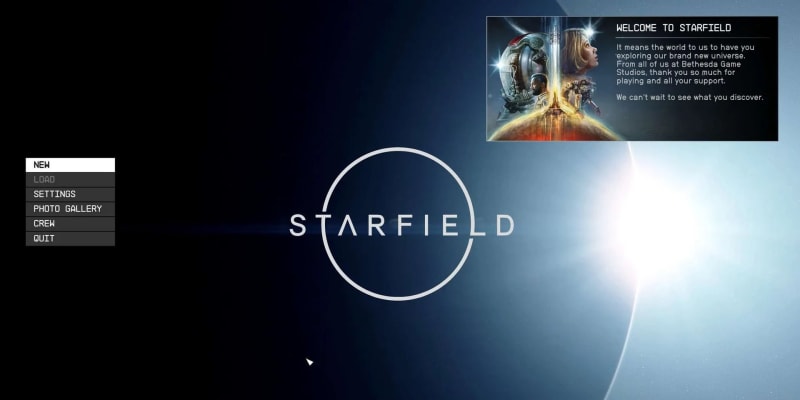 Úvodní obrazovka hry Starfield