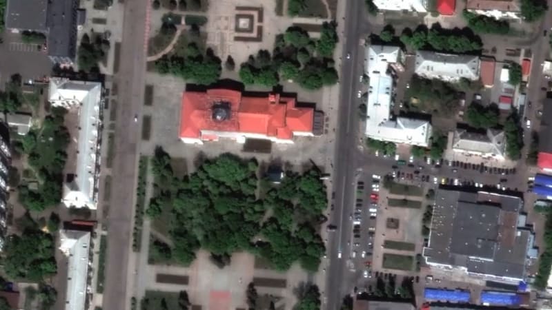 Letecký snímek z Bachmutu před ruskou invazí
