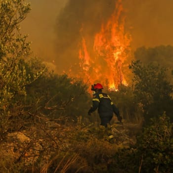 Hasiči se s požárem v národním parku Parnitha potýkají již několik dní (23. 8. 2023).