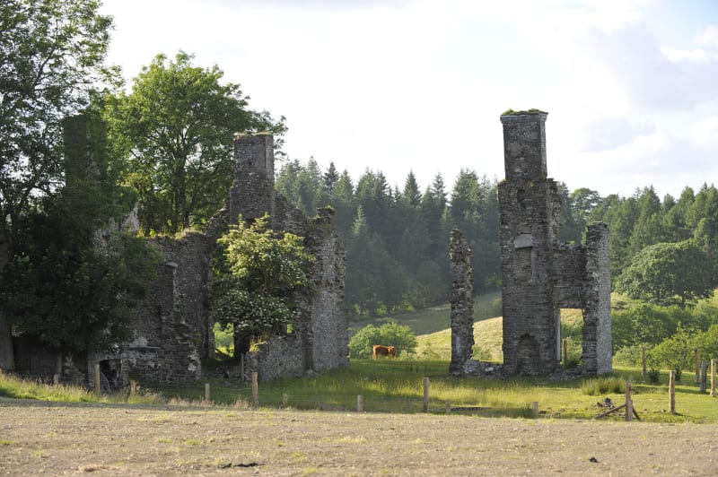 Pozůstatky středověkých nemovitostí na pozemcích Llwynywermodského sídla
