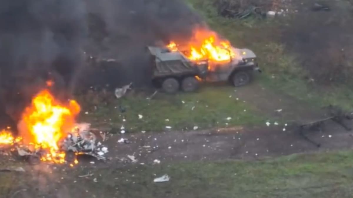Zničené ruské transportní vozidlo