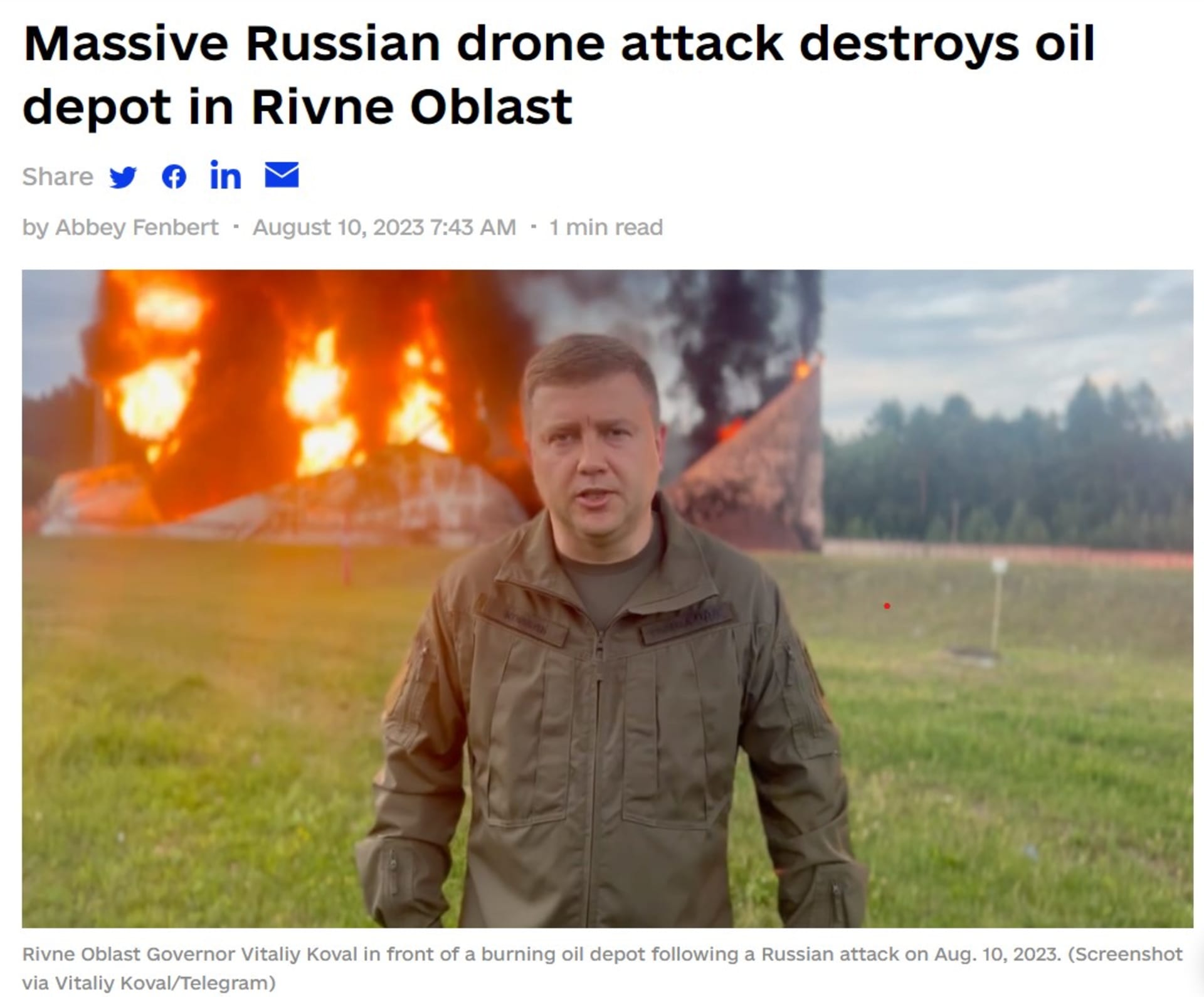 Ukrajinská média referují o ruském raketovém útoku na sklady pohonných hmot u města Dubno, kde žije početná komunita českých krajanů.