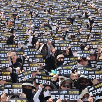Protestující učitelé v Jižní Koreji