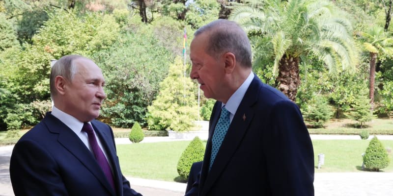 Vladimir Putin a Recep Tayyip Erdogan během jednání v Soči