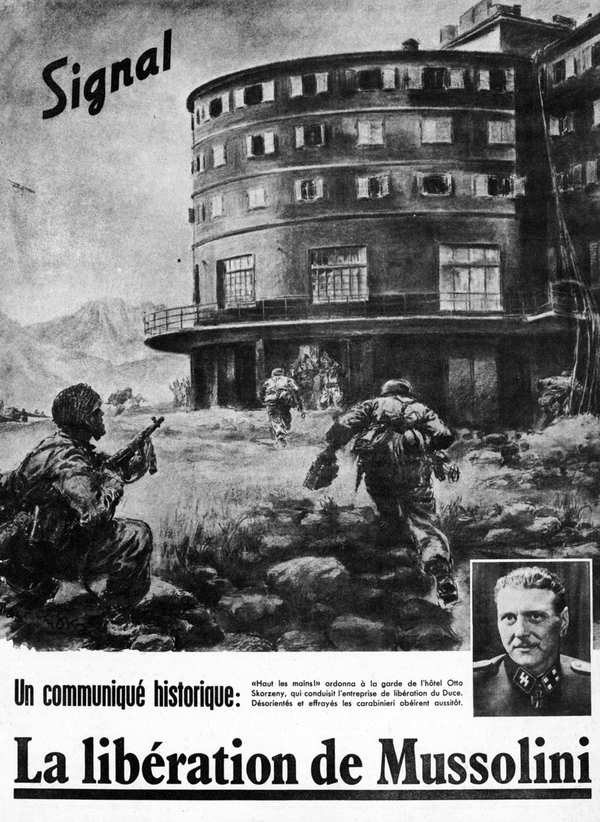 Útk na hotel Campo Imperatore ve francouzském časopise Signal z října 1943