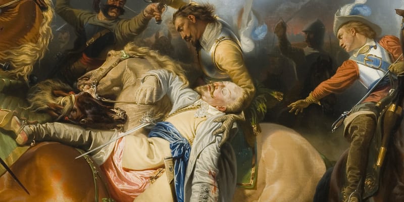 Smrt švédského krále Gustava II. Adolf.a v bitvě u Lützenu 