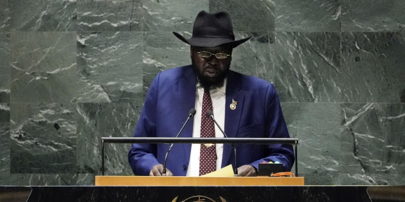 Jihosúdánský prezident Salva Kiir při projevu v OSN.