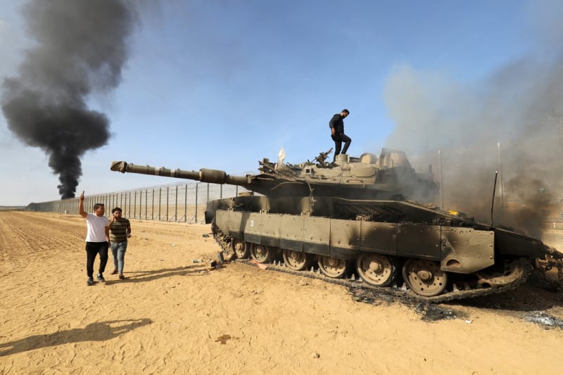 Izraelský tank Merkava zničený hnutím Hamás