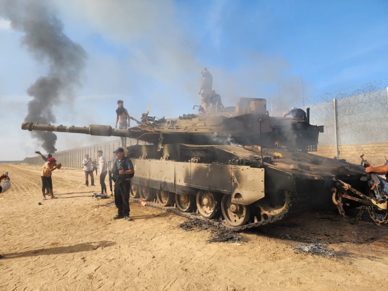 Izraelský tank Merkava zničený hnutím Hamás