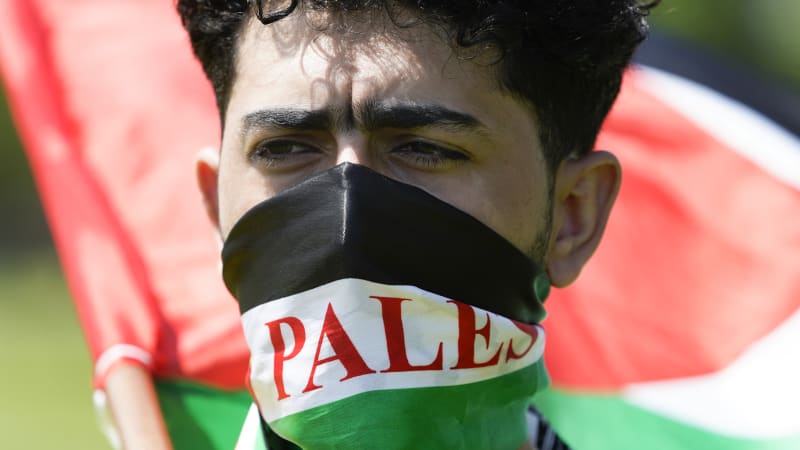 Mladík s palestinskou vlajkou