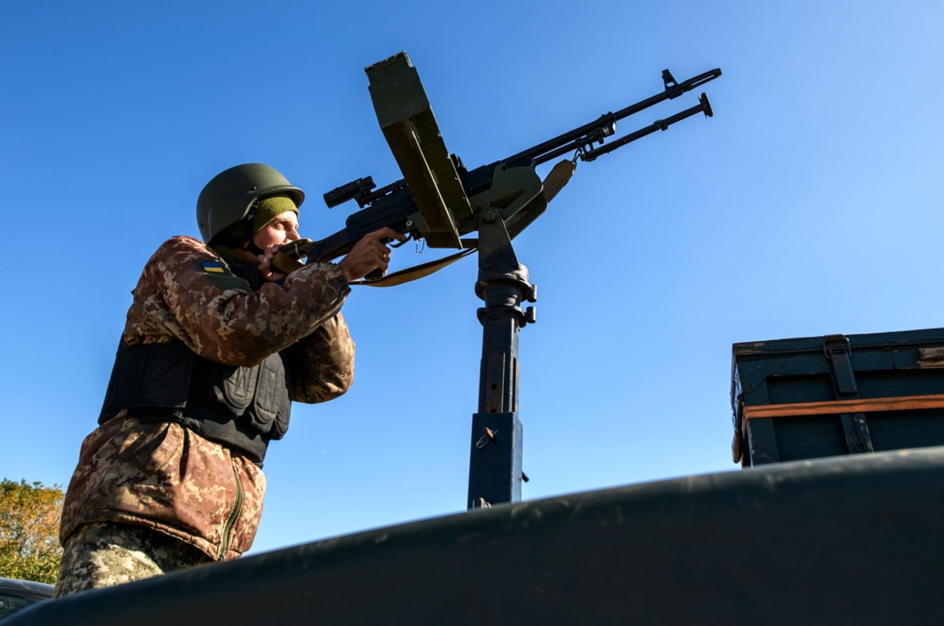 Ukrajinský voják, který má na starost sestřelování ruských dronů.