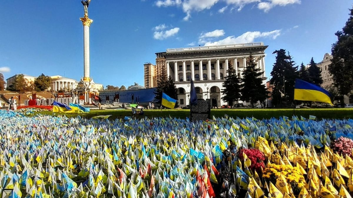 Ukrajinský památník k uctění padlých během ruské agrese.