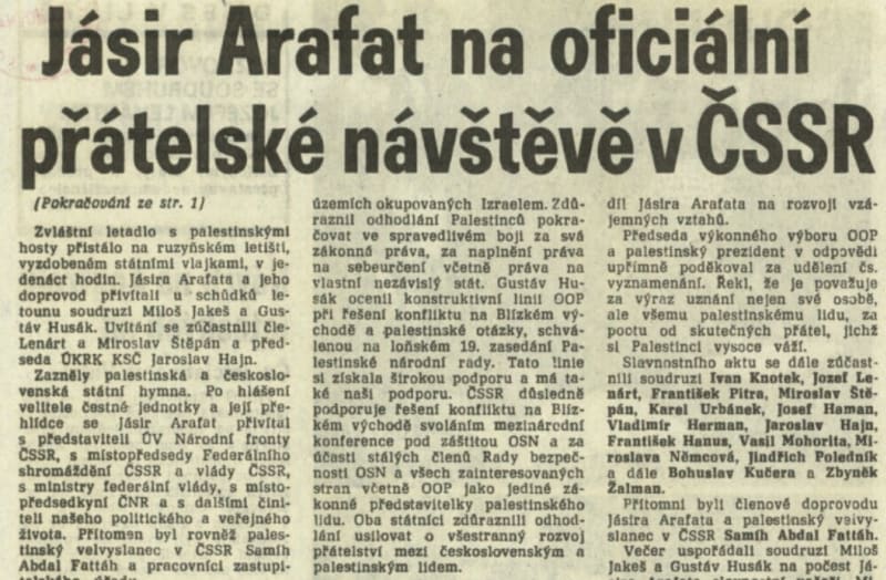 Rudé právo informuje o návštěvě Jásira Arafata v Praze, 18. října 1989. Do Československa tehdy přijel i Bassam Abu Sharif, podle amerického časopisu Time nejznámější tvář palestinského teroru.