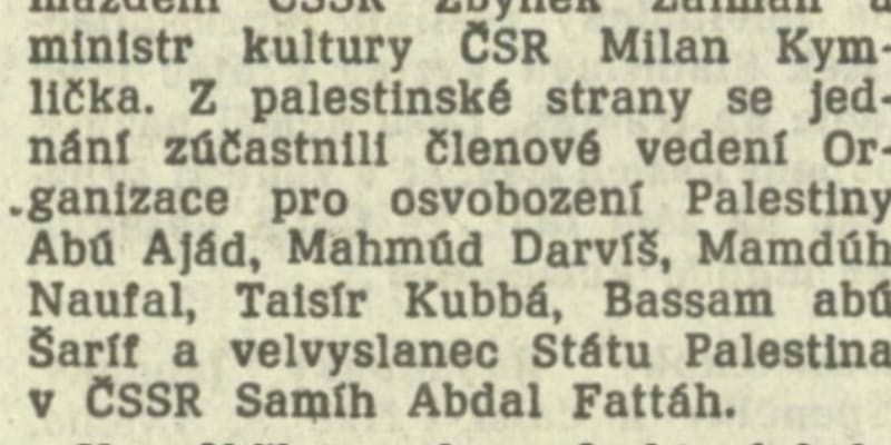 Rudé právo informuje o návštěvě Jásira Arafata v Praze, 18. října 1989. Do Československa tehdy přijel i Bassam Abu Sharif, podle amerického časopisu Time nejznámější tvář palestinského teroru.