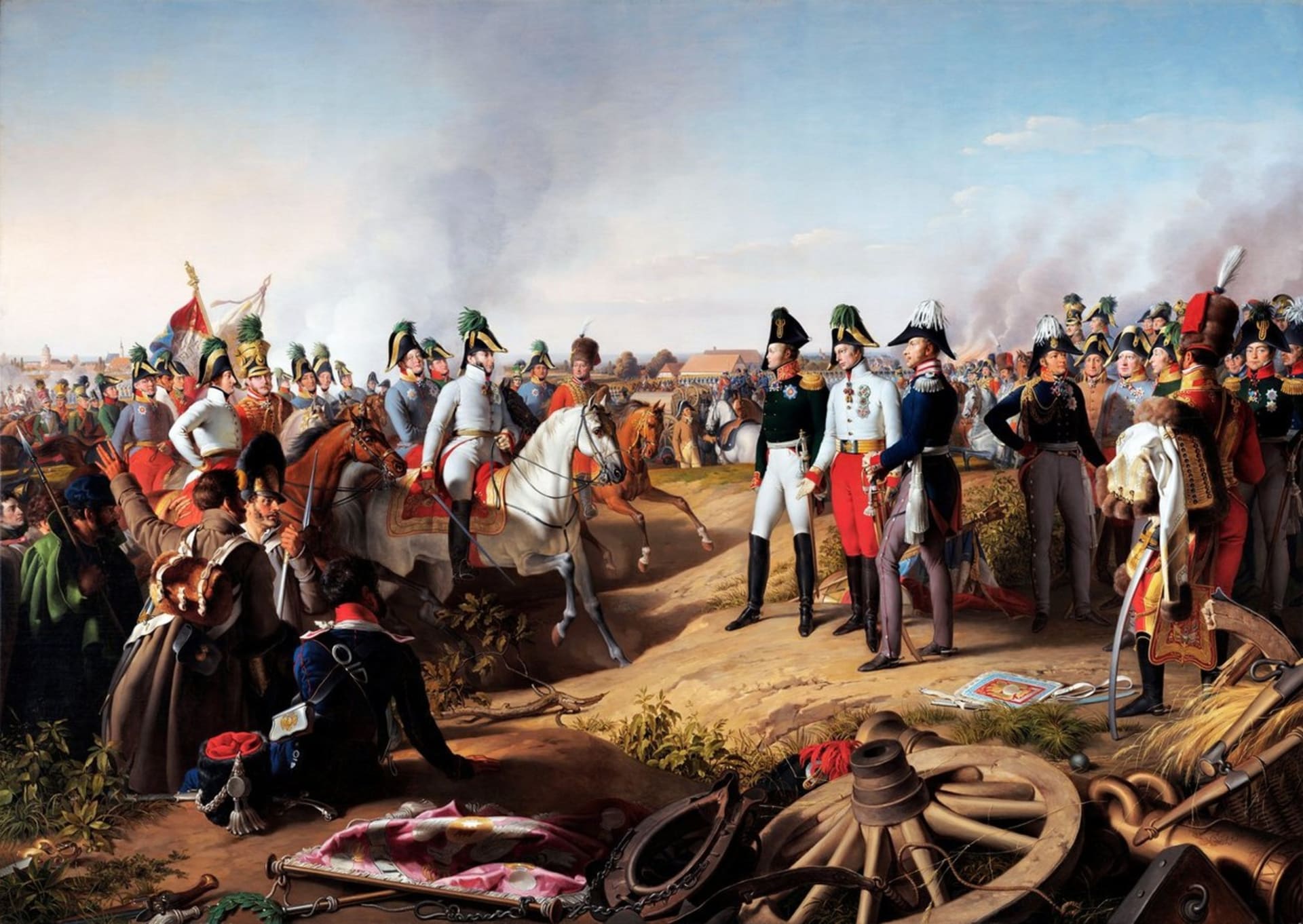 Koaliční vůdci vyhlašují vítězství v bitvě u Lipska (obraz z roku 1839)