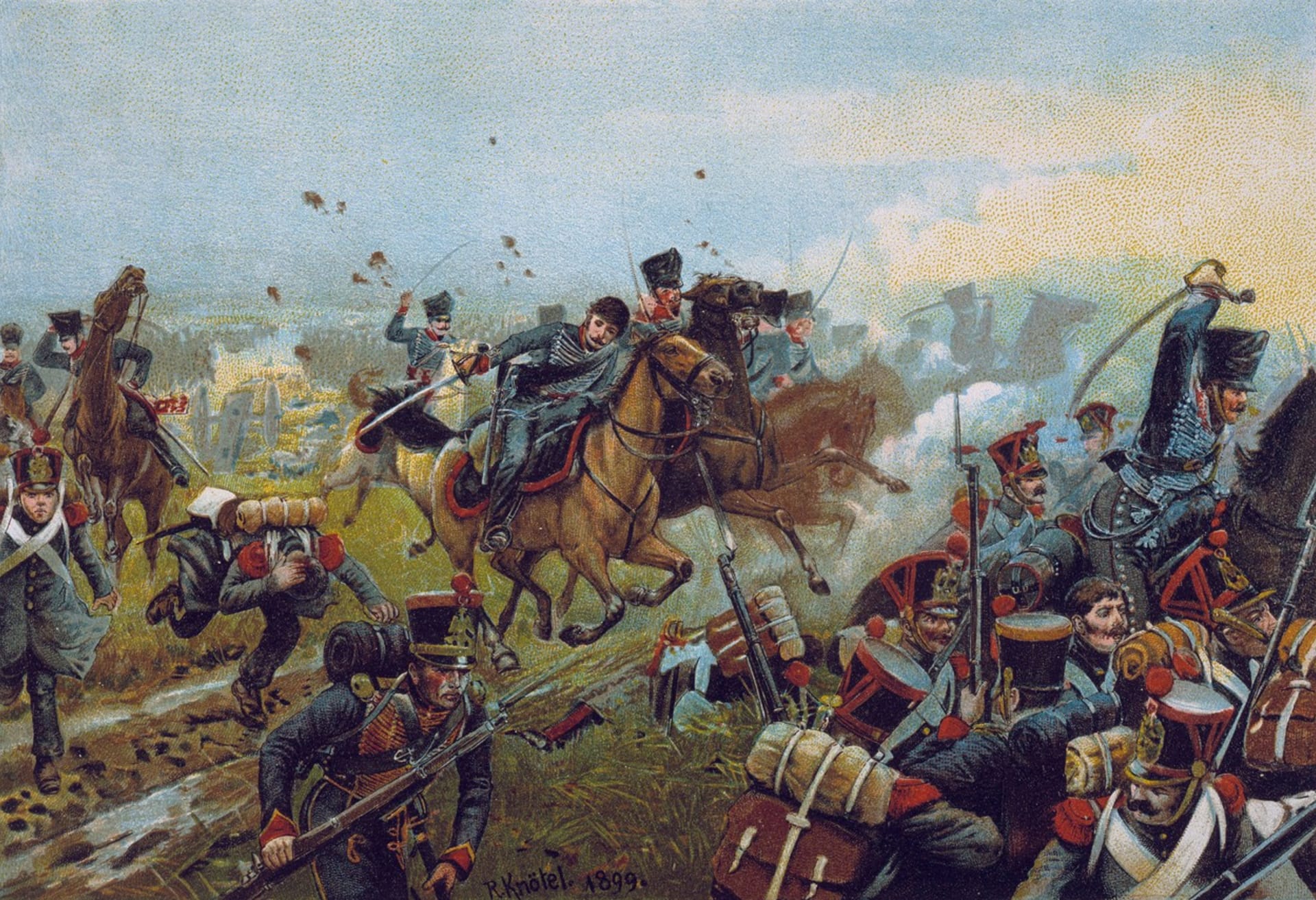 Útok pruské jízdy v bitvě u Lipska 16. října 1813 (obraz z roku 1899)