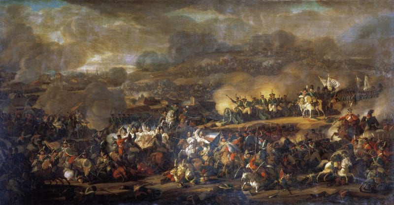 Panoráma bitvy u Lipska na obraze z roku 1815