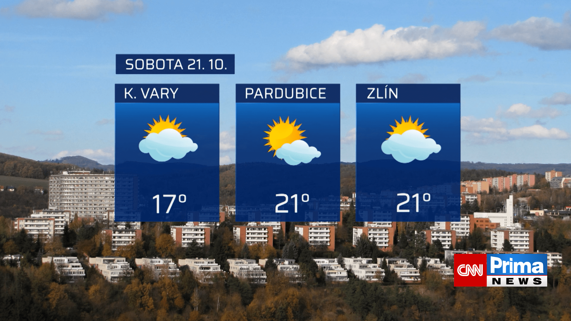 Předpověď počasí na 21. října (Karlovy Vary, Pardubice, Zlín)