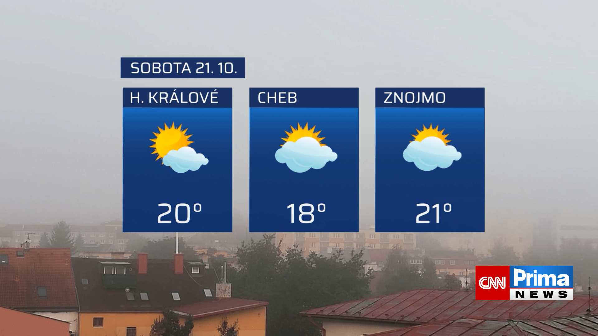 Předpověď počasí na 21. října (Hradec Králové, Cheb, Znojmo)