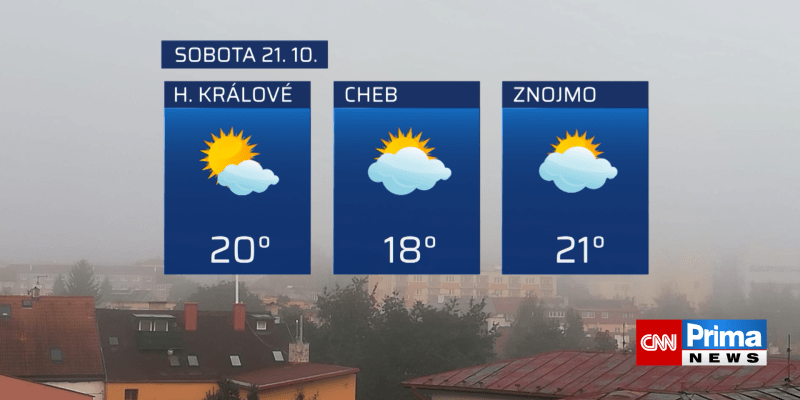 Předpověď počasí na 21. října (Hradec Králové, Cheb, Znojmo)