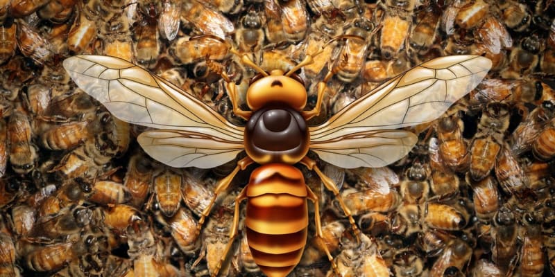 Velikost sršně asijské v porovnání s běžným evropským včelstvem