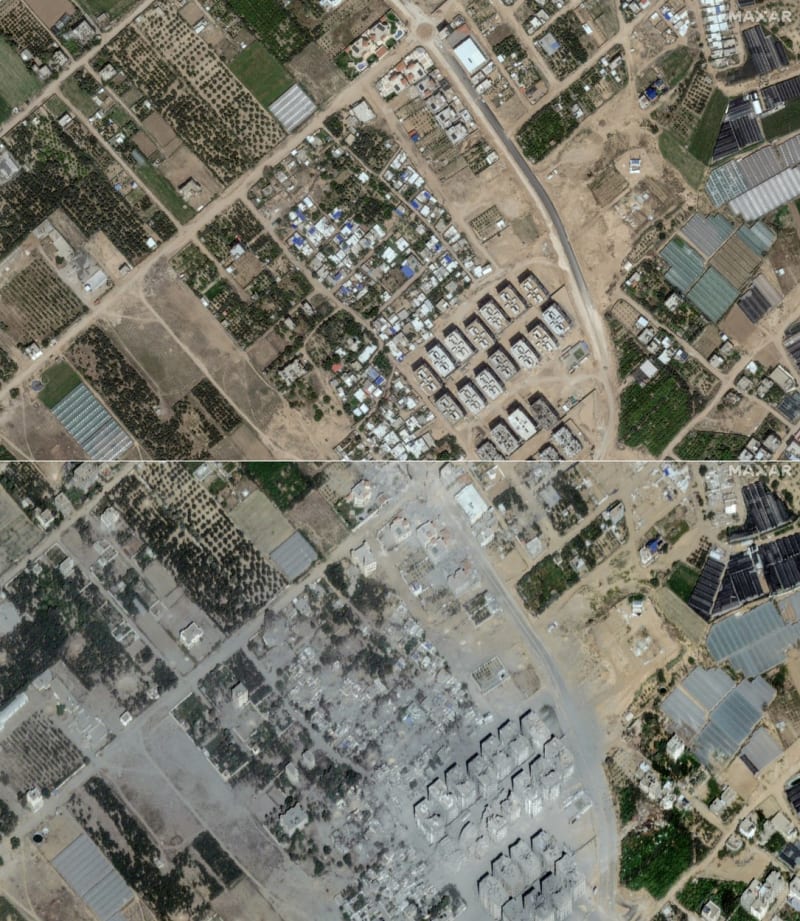 Porovnání stavu čtvrti Atatra v Bajt Lahíje z 10. května a 21. října