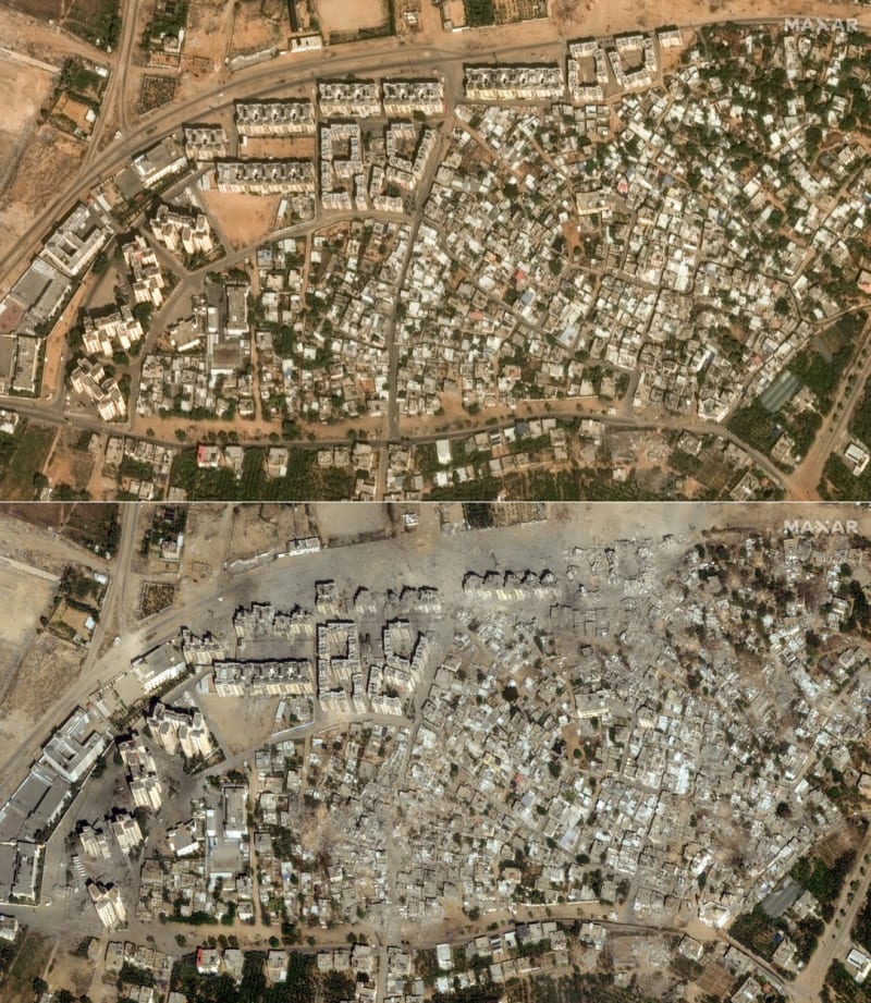 Porovnání stavu města Bajt Hanún z 10. října a 21. října